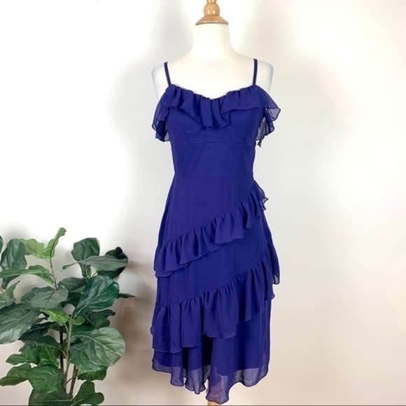 💋A.B.S. Ruffle mini blue purple dress size XS - Picture 6 of 16